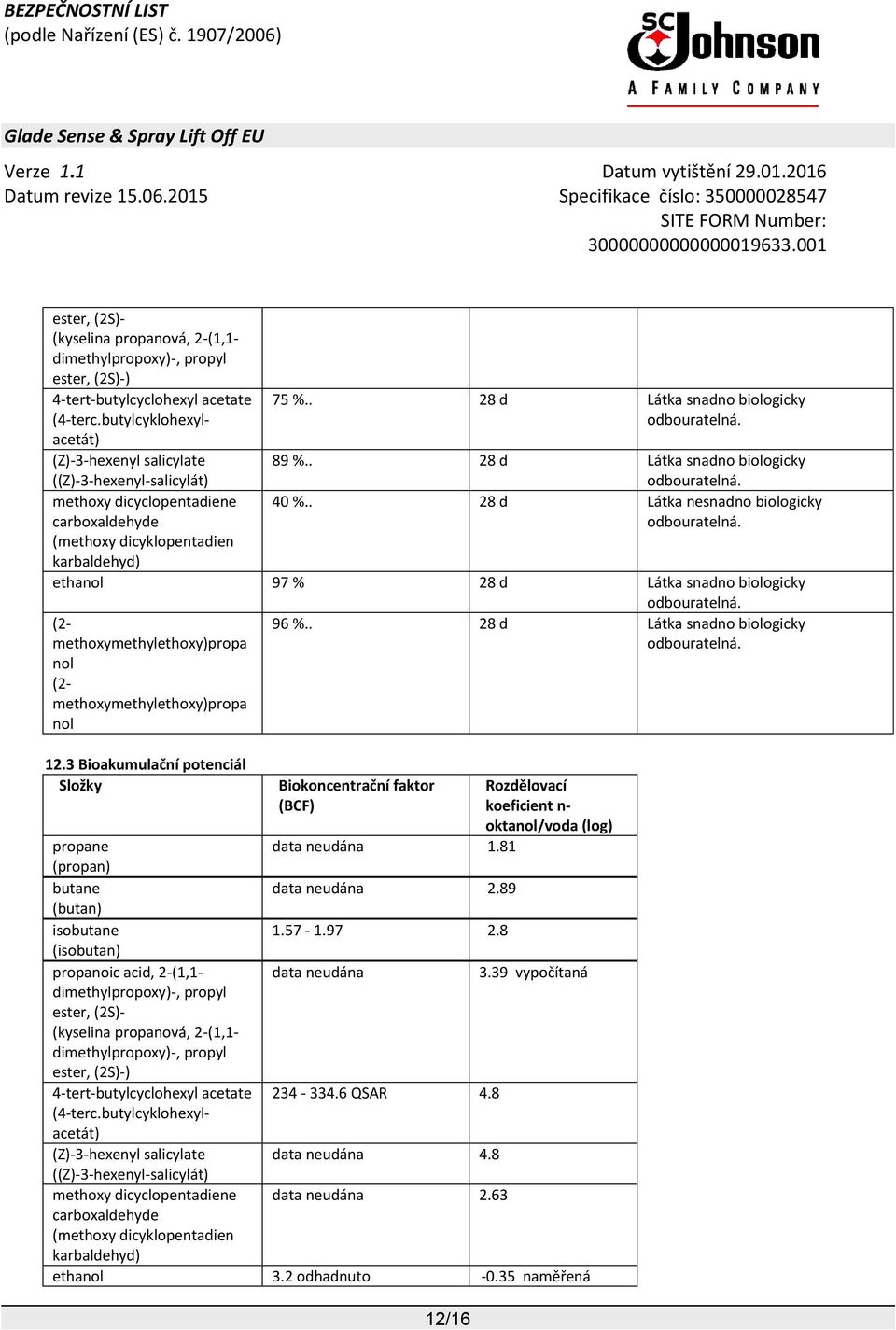 butylcyklohexylacetát) methoxy dicyclopentadiene etha 97 % 28 d Látka snadno biologicky 96 %.. 28 d Látka snadno biologicky 12.