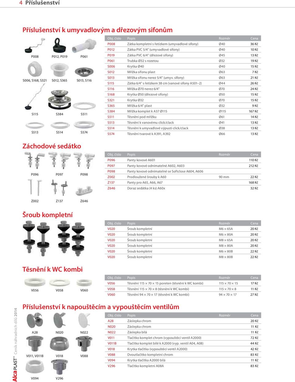 s rozetou Ø32 19 Kč S006 Krytka Ø40 Ø40 15 Kč S012 Mřížka sifonu plast Ø63 7 Kč S013 Mřížka sifonu nerez 5/4" (umyv.