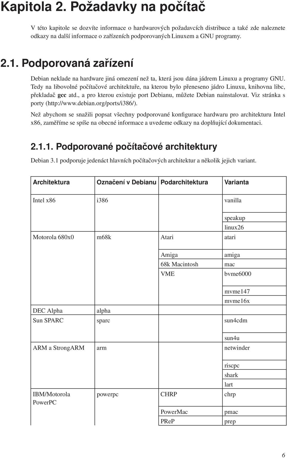 Podporovaná zařízení Debian neklade na hardware jiná omezení než ta, která jsou dána jádrem Linuxu a programy GNU.