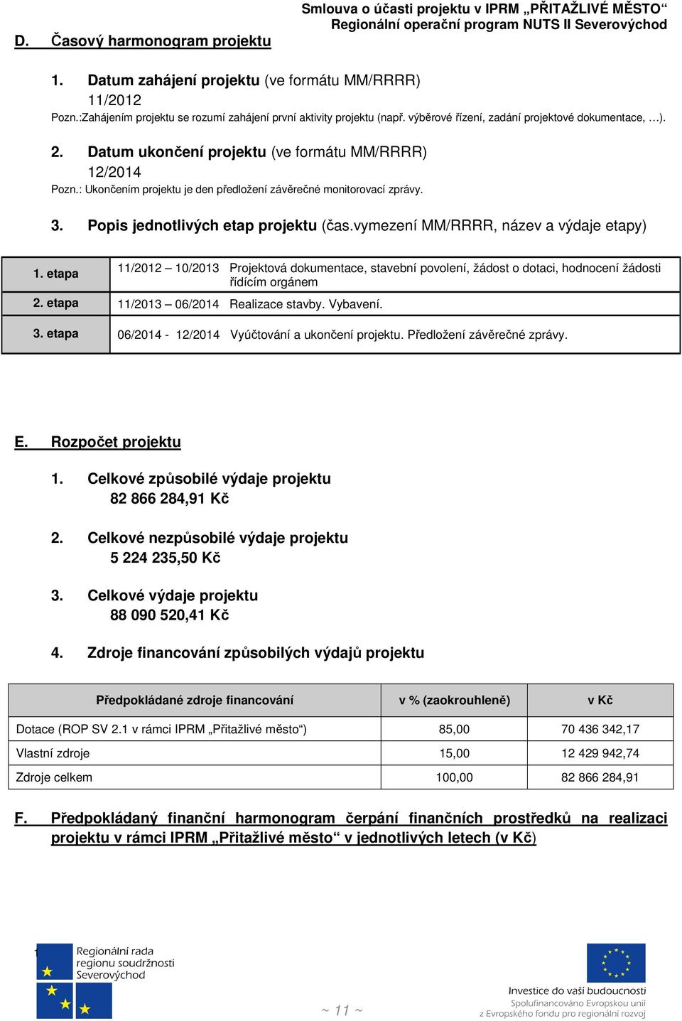 : Ukončením projektu je den předložení závěrečné monitorovací zprávy. 3. Popis jednotlivých etap projektu (čas.vymezení MM/RRRR, název a výdaje etapy).