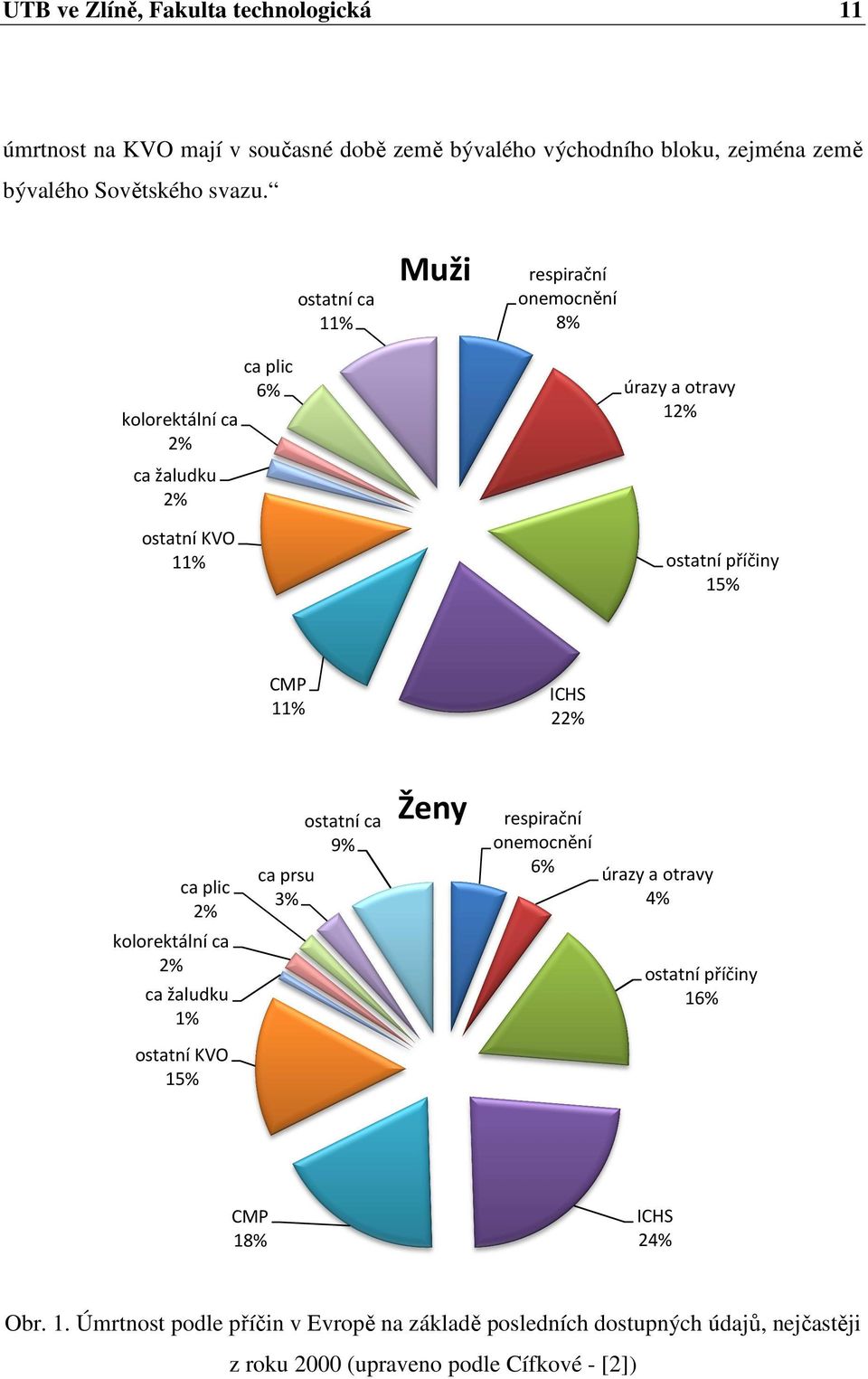 ICHS 22% ca plic 2% ca prsu 3% ostatní ca 9% Ženy respirační onemocnění 6% úrazy a otravy 4% kolorektální ca 2% ca žaludku 1% ostatní příčiny 16%