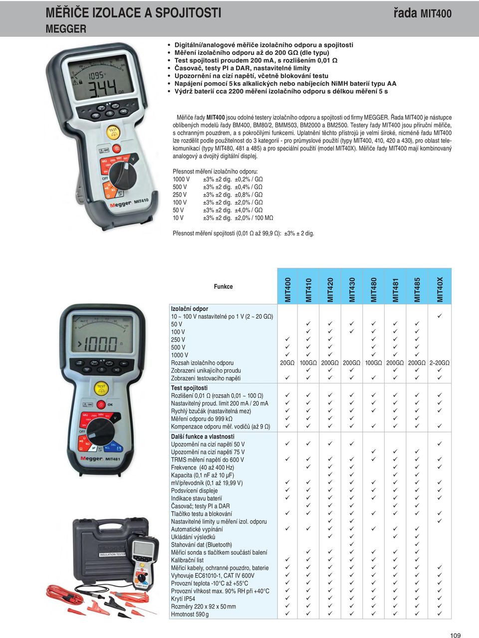 odporu s délkou měření 5 s řada MIT400 Měřiče řady MIT400 jsou odolné testery izolačního odporu a spojitosti od fi rmy MEGGER.