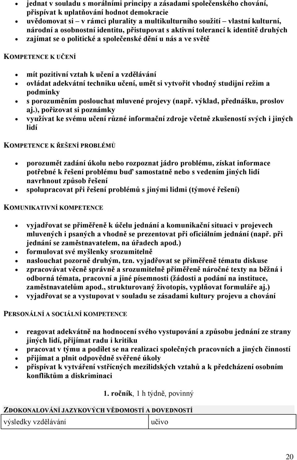 adekvátní techniku učení, umět si vytvořit vhodný studijní režim a podmínky s porozuměním poslouchat mluvené projevy (např. výklad, přednášku, proslov aj.