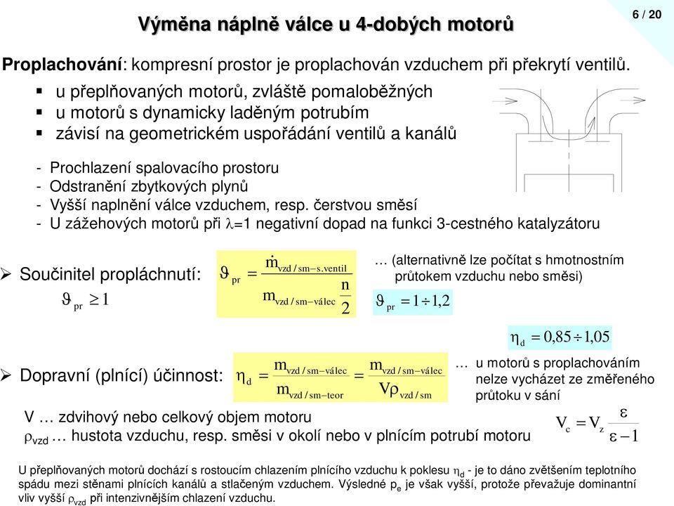 válce vzduche, resp. erstvou ssí - U zážehových otor pi = negativní dopad na funkci 3-cestného katalyzátoru ouinitel propláchnutí: pr Dopravní (plnící) úinnost: pr d vzd / ss.