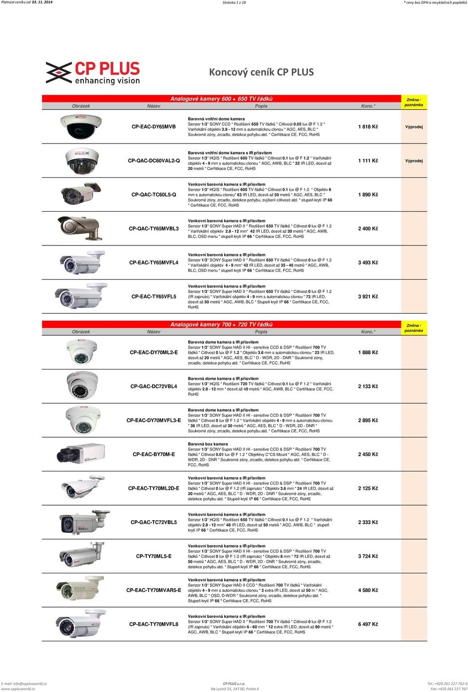 řádků * Citlivost 0.05 lux @ F 1.2 * Varifokální objektiv 2.8-12 mm s automatickou clonou * AGC, AES, BLC * Soukromé zóny, zrcadlo, detekce pohybu atd.