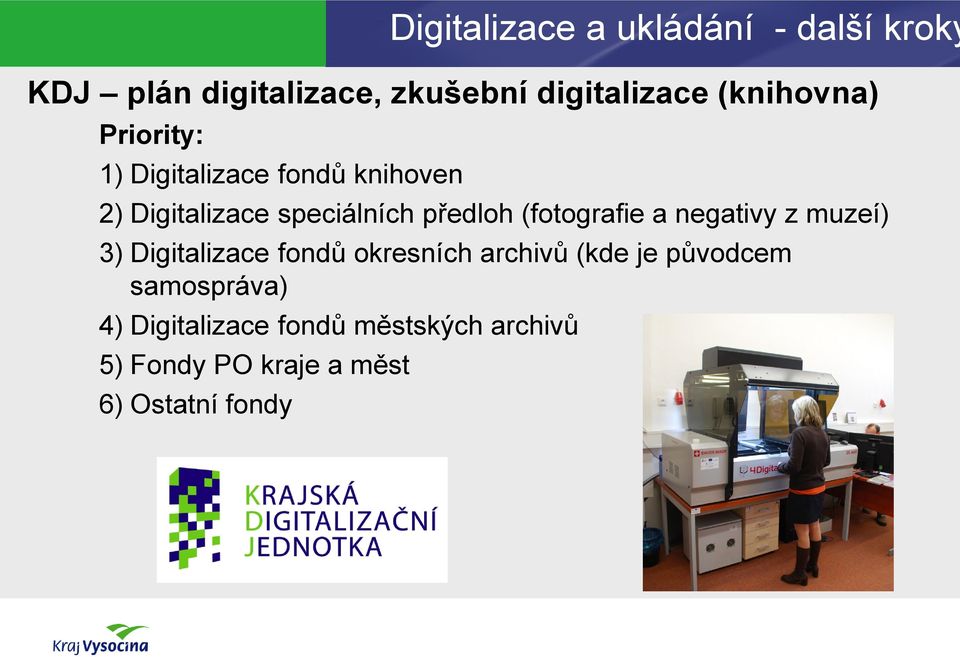 (fotografie a negativy z muzeí) 3) Digitalizace fondů okresních archivů (kde je původcem