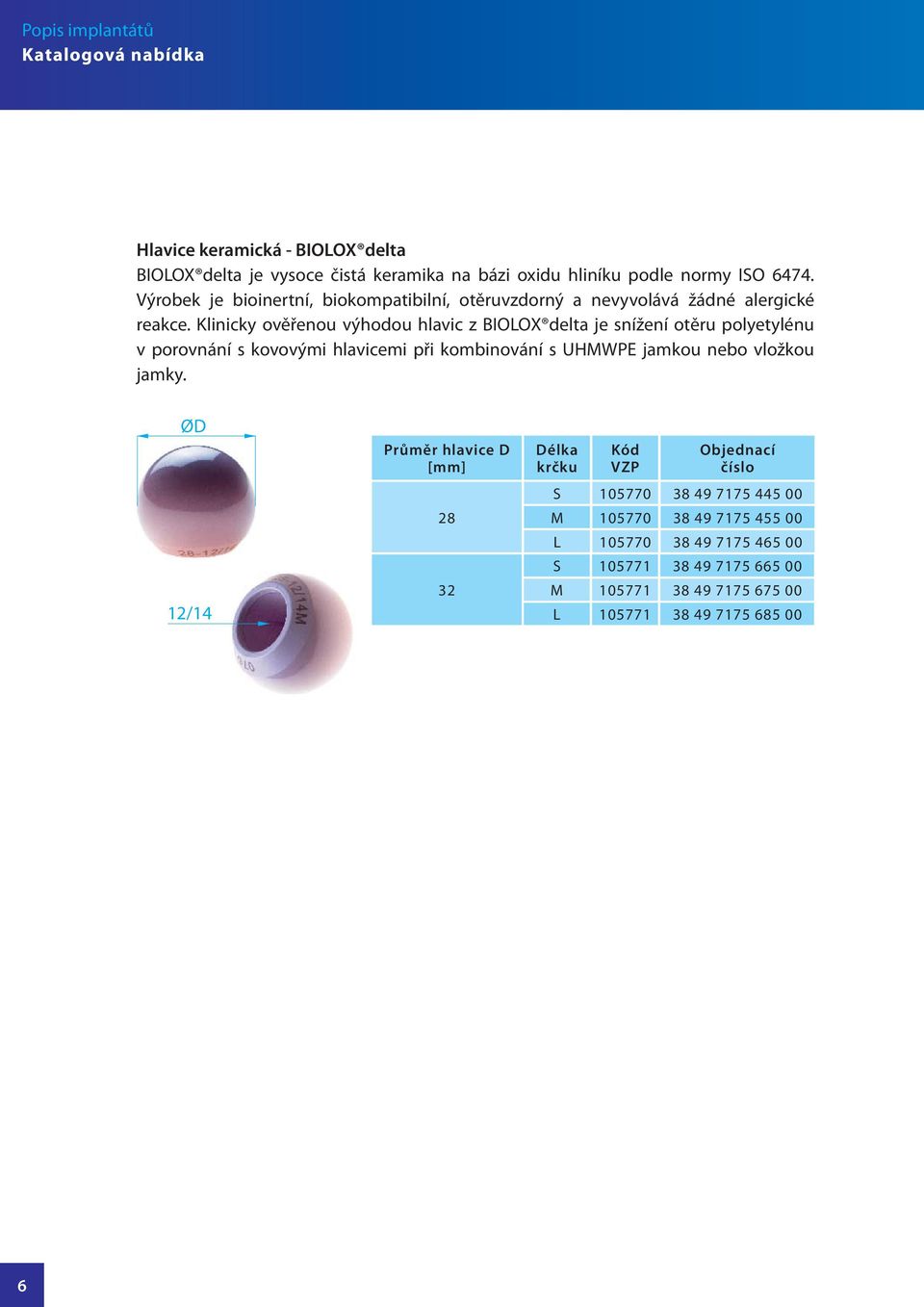 Klinicky ověřenou výhodou hlavic z BIOLOX delta je snížení otěru polyetylénu v porovnání s kovovými hlavicemi při kombinování s UHMWPE jamkou