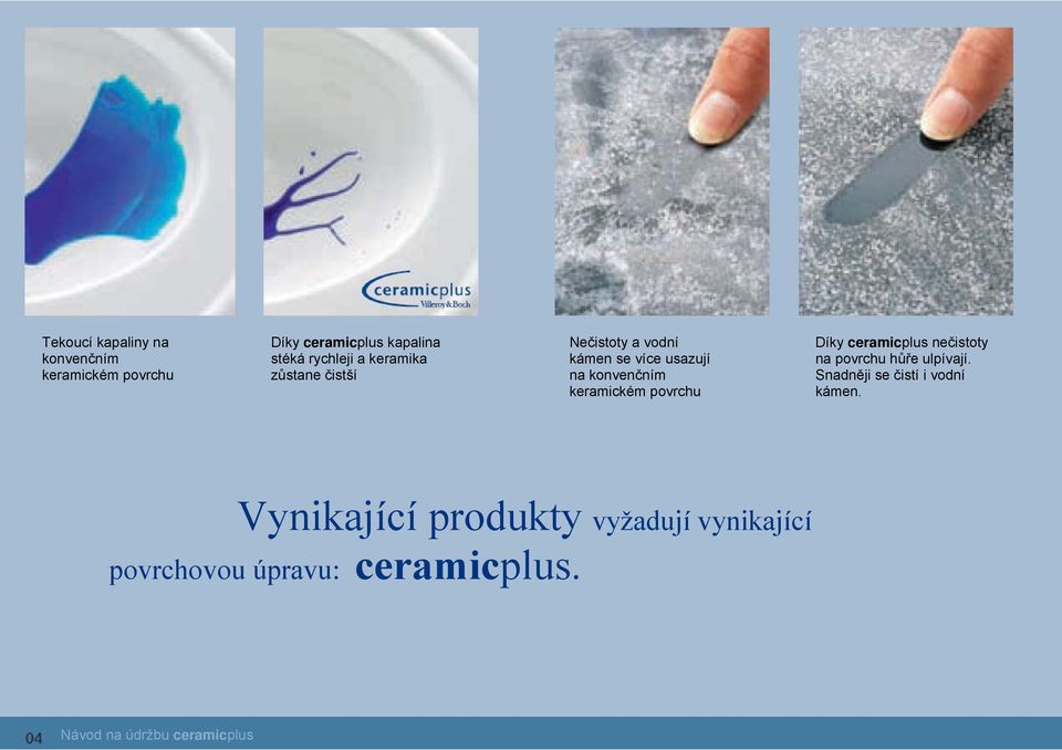 povrchu Díky ceramicplus nečistoty na povrchu hůře ulpívají. Snadněji se čistí i vodní kámen.