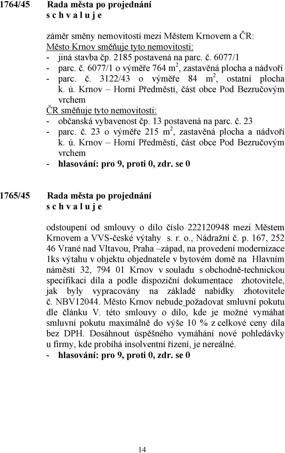 ú. Krnov Horní Předměstí, část obce Pod Bezručovým vrchem 1765/45 Rada města po