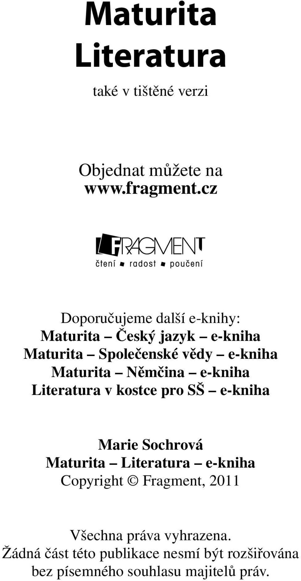 Maturita Němčina e-kniha Literatura v kostce pro SŠ e-kniha Marie Sochrová Maturita Literatura