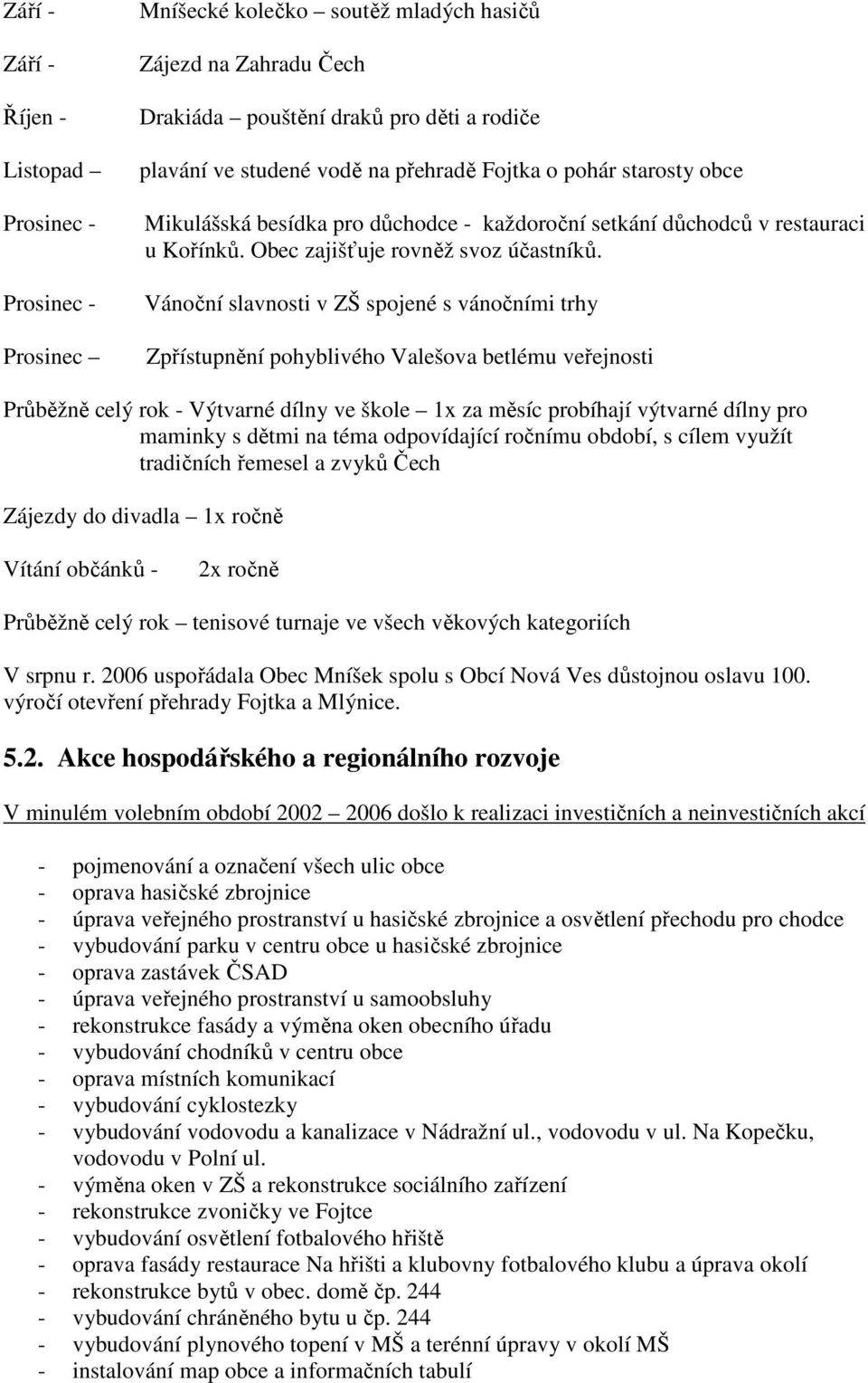 Vánoční slavnosti v ZŠ spojené s vánočními trhy Zpřístupnění pohyblivého Valešova betlému veřejnosti Průběžně celý rok - Výtvarné dílny ve škole 1x za měsíc probíhají výtvarné dílny pro maminky s