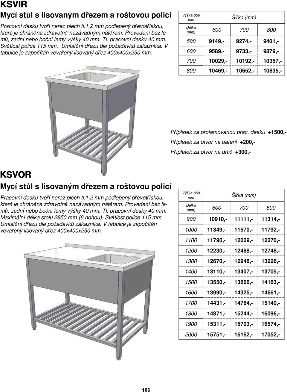 Výška 850 500 9149,- 9274,- 9401,- 600 9589,- 9733,- 9879,- 700 10029,- 10192,- 10357,- 800 10469,- 10652,- 10835,- Příplatek za prolamovanou prac.