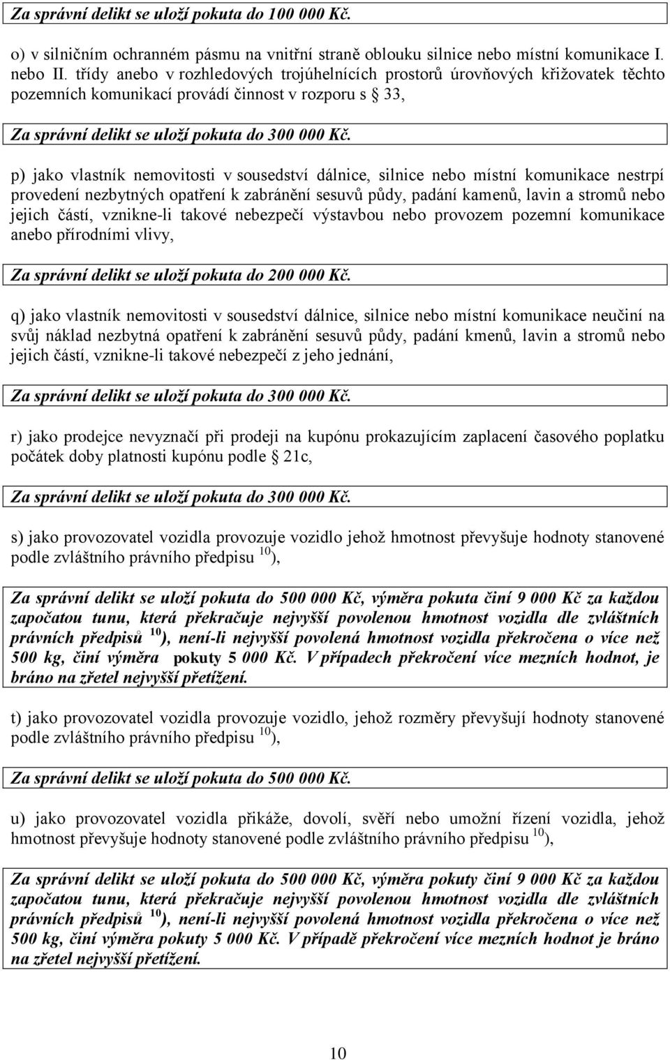 p) jako vlastník nemovitosti v sousedství dálnice, silnice nebo místní komunikace nestrpí provedení nezbytných opatření k zabránění sesuvů půdy, padání kamenů, lavin a stromů nebo jejich částí,