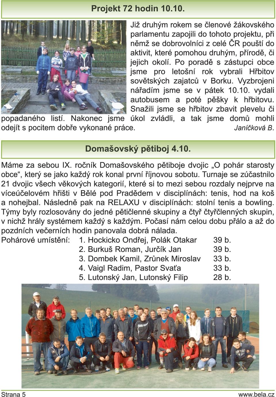 Po poradě s zástupci obce jsme pro letošní rok vybrali H řbitov sovětských zajatců v Borku. Vyzbrojeni nářadím jsme se v pátek 1 0.1 0. vydali autobusem a poté pěšky k hřbitovu.