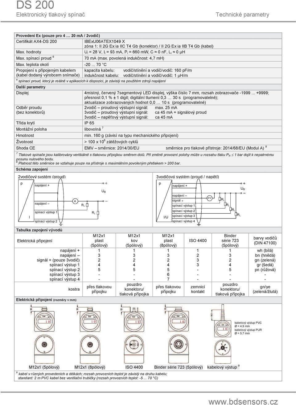 .. 70 C Propojení s pipojeným kabelem kapacita kabelu: vodi/stínní a vodi/vodi: 60 pf/m (kabel dodaný výrobcem snímae) induknost kabelu: vodi/stínní a vodi/vodi: µh/m 6 spínací proud, který je reáln