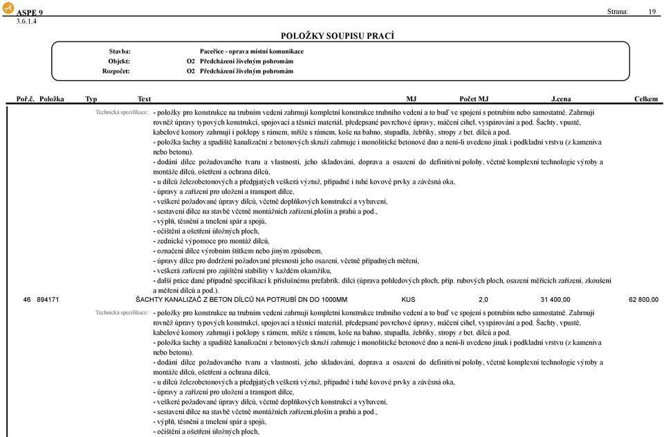 Šachty, vpustě, kabelové komory zahrnují i poklopy s rámem, mříže s rámem, koše na bahno, stupadla, žebříky, stropy z bet. dílců a pod.