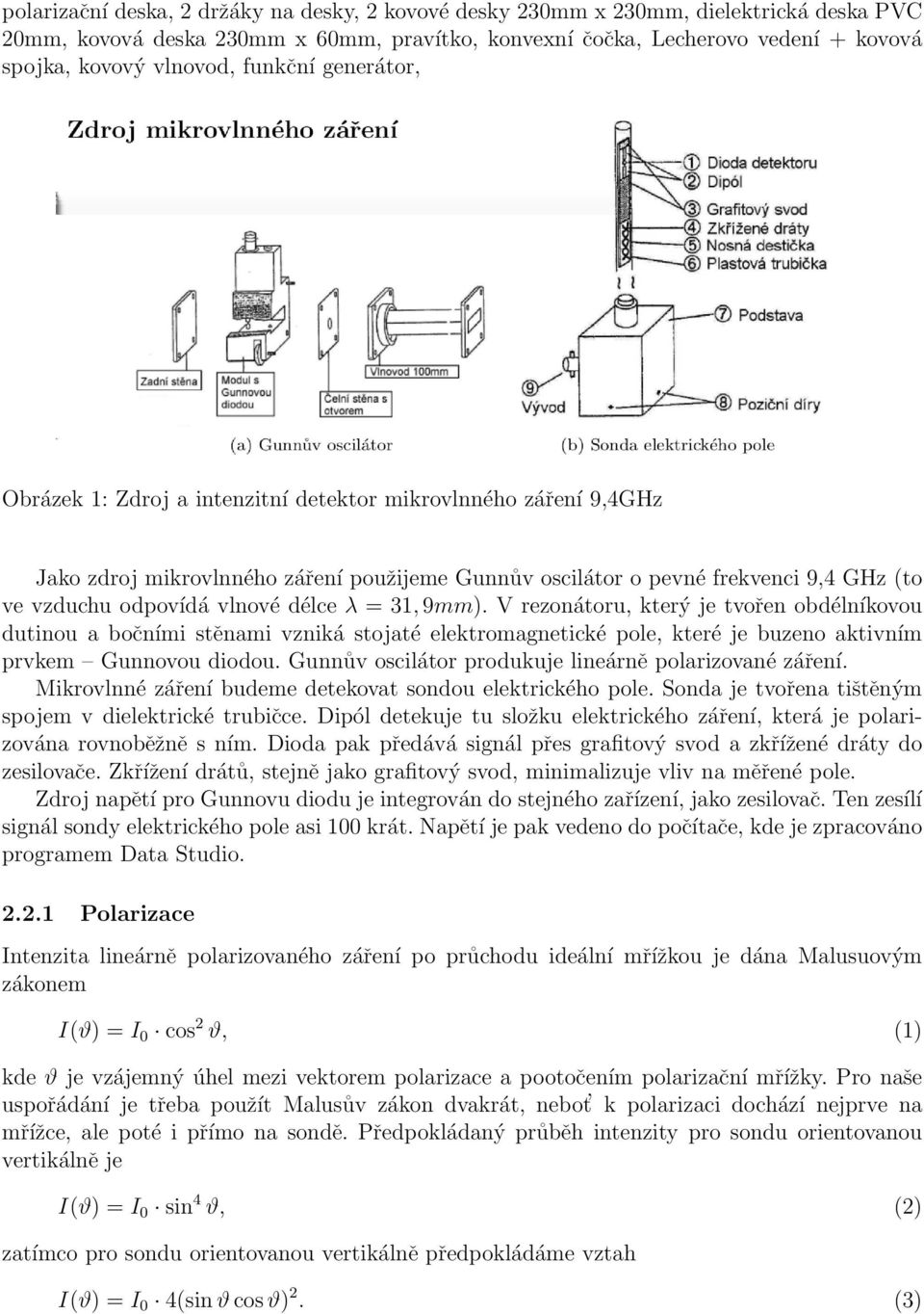 délce λ = 31, 9mm). V rezonátoru, který je tvořen obdélníkovou dutinou a bočními stěnami vzniká stojaté elektromagnetické pole, které je buzeno aktivním prvkem Gunnovou diodou.