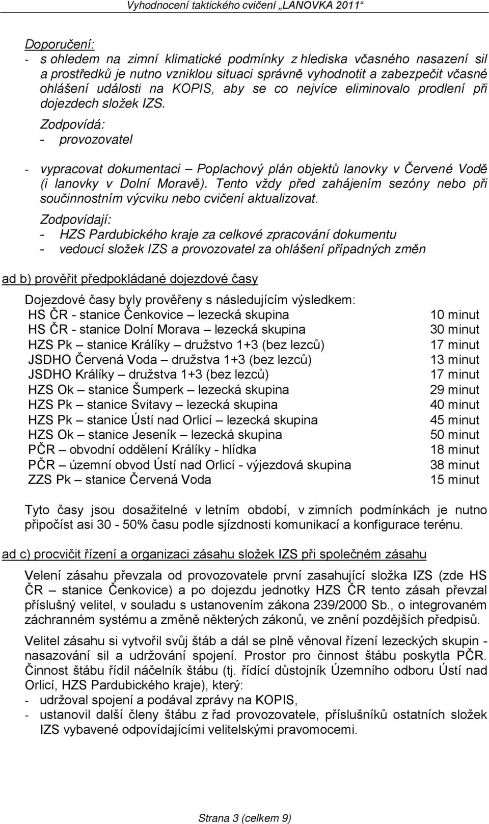 Zodpovídá: - provozovatel - vypracovat dokumentaci Poplachový plán objektů lanovky v Červené Vodě (i lanovky v Dolní Moravě).