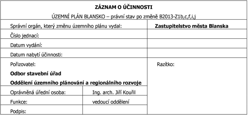 Pořizovatel: Odbor stavební úřad Oddělení územního plánování a regionálního rozvoje Oprávněná