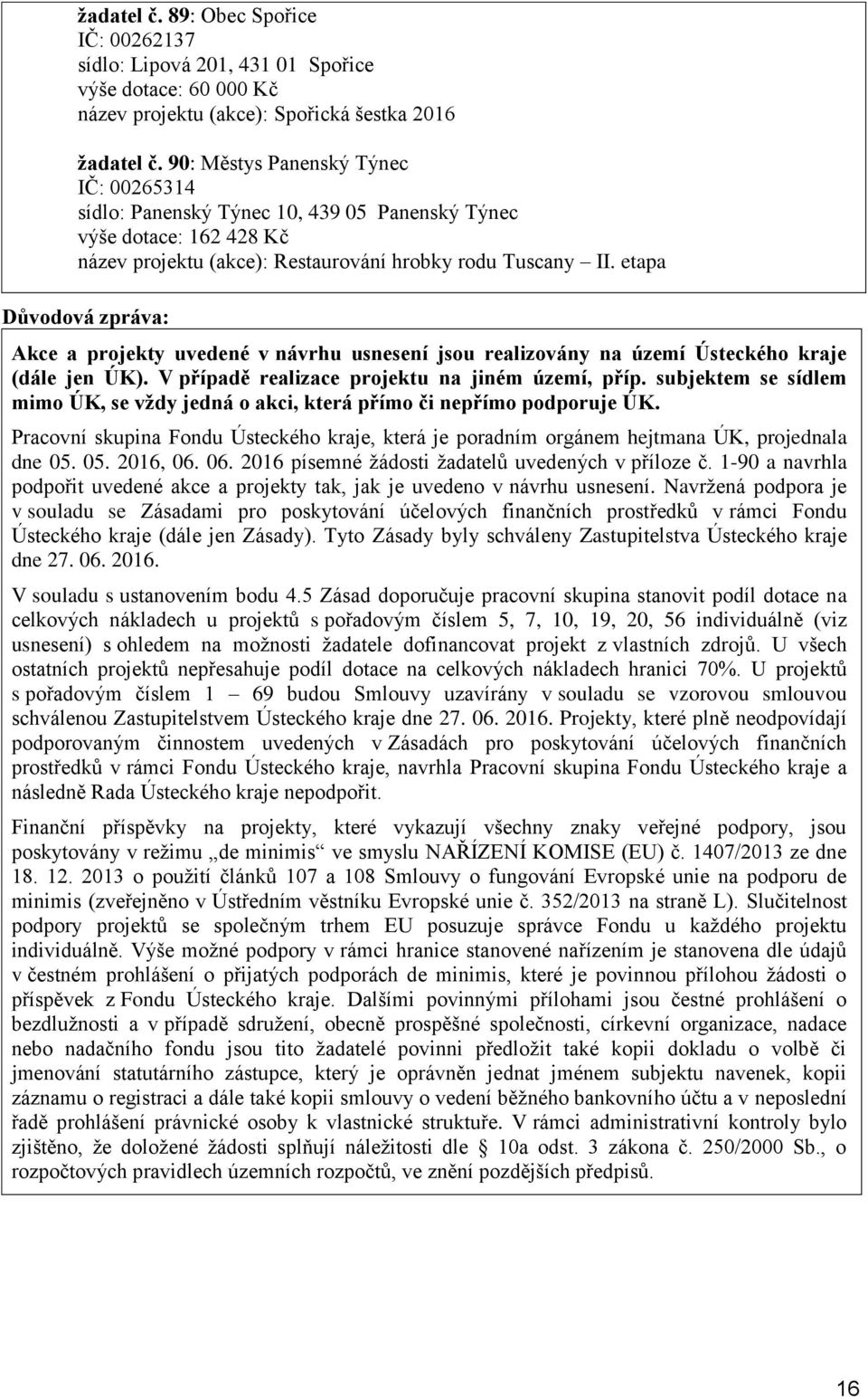 etapa Důvodová zpráva: Akce a projekty uvedené v návrhu usnesení jsou realizovány na území Ústeckého kraje (dále jen ÚK). V případě realizace projektu na jiném území, příp.