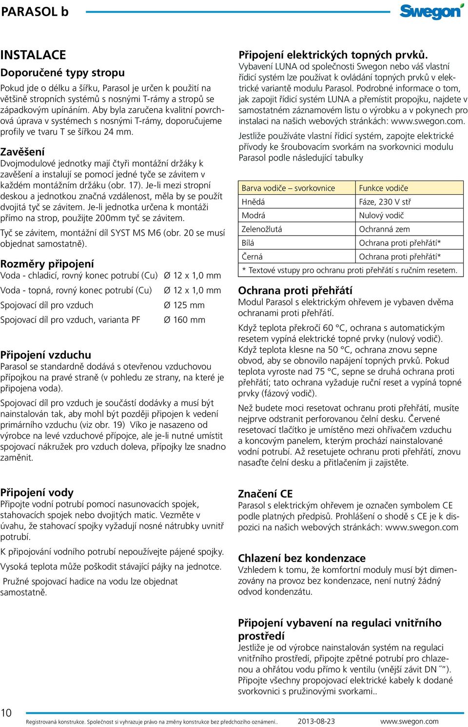 Zavěšení Dvojmodulové jednotky mají čtyři montážní držáky k zavěšení a instalují se pomocí jedné tyče se závitem v každém montážním držáku (obr. 17).