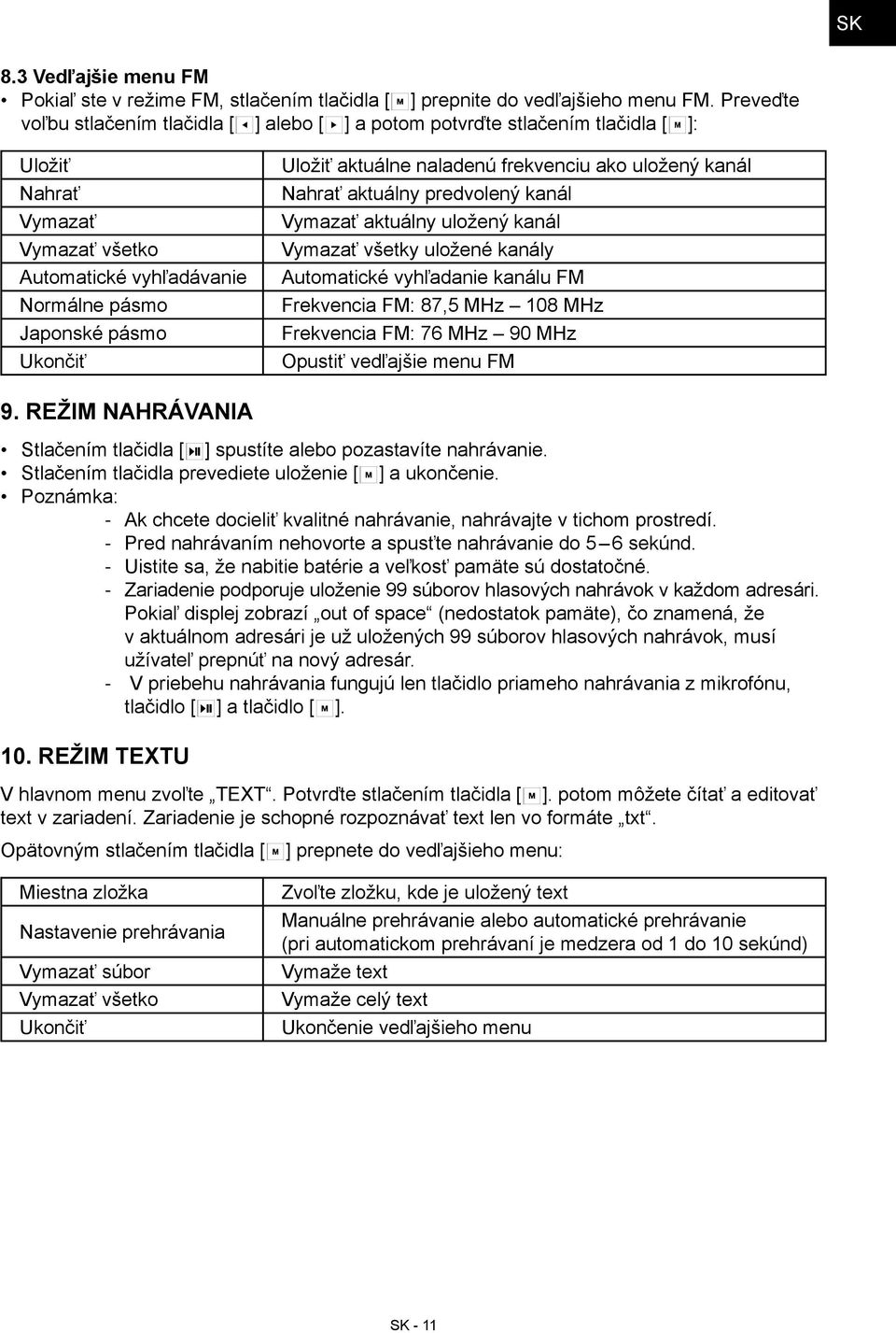 aktuálne naladenú frekvenciu ako uložený kanál Nahrať aktuálny predvolený kanál Vymazať aktuálny uložený kanál Vymazať všetky uložené kanály Automatické vyhľadanie kanálu FM Frekvencia FM: 87,5 MHz