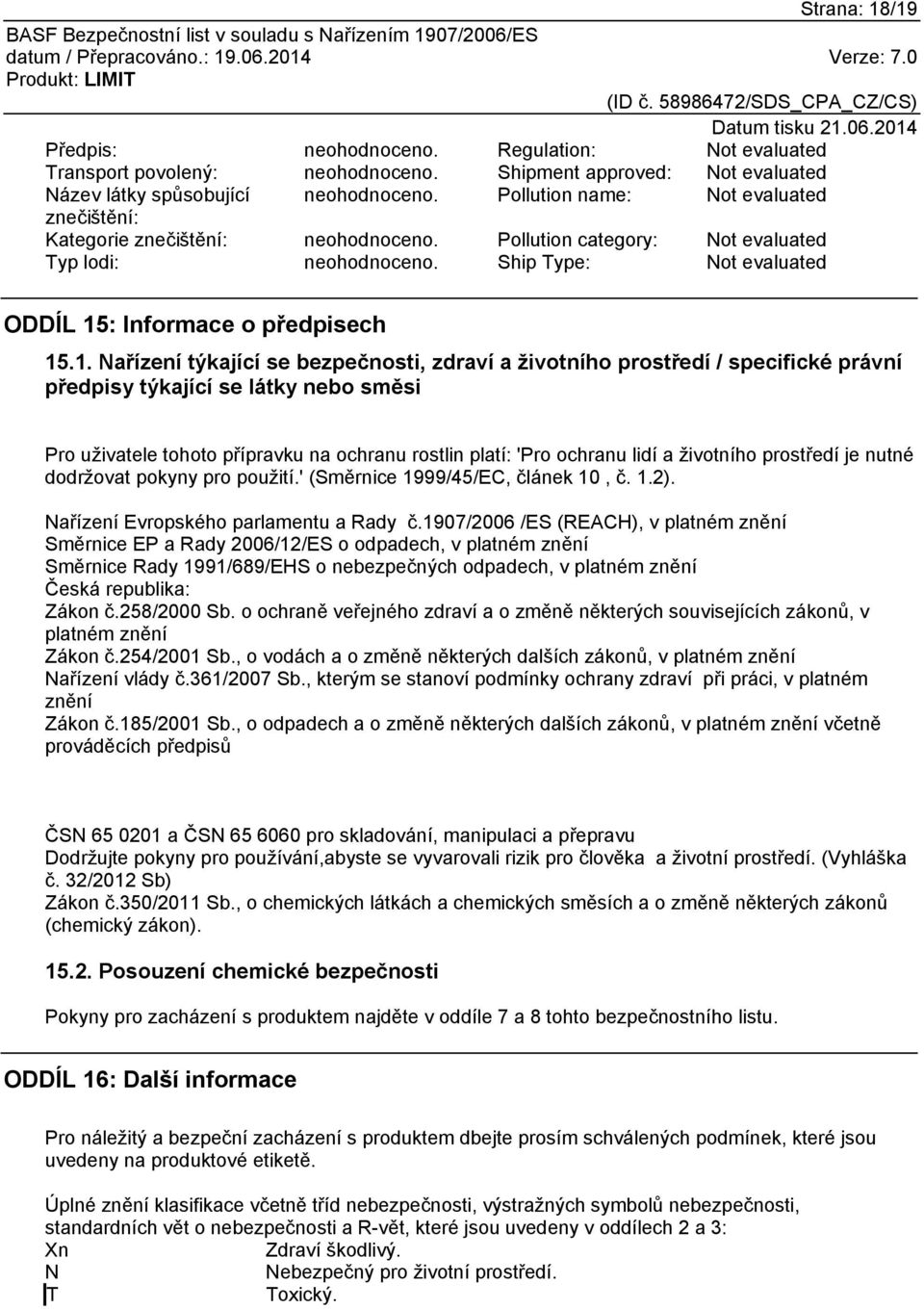 : Informace o předpisech 15