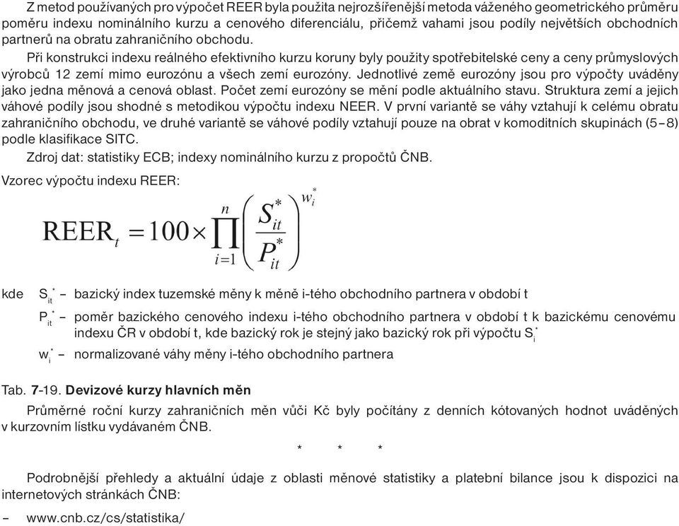 Při konsrukci indexu reálného efekivního kurzu koruny byly použiy spořebielské ceny a ceny průmyslových výrobců 12 zemí mimo eurozónu a všech zemí eurozóny.