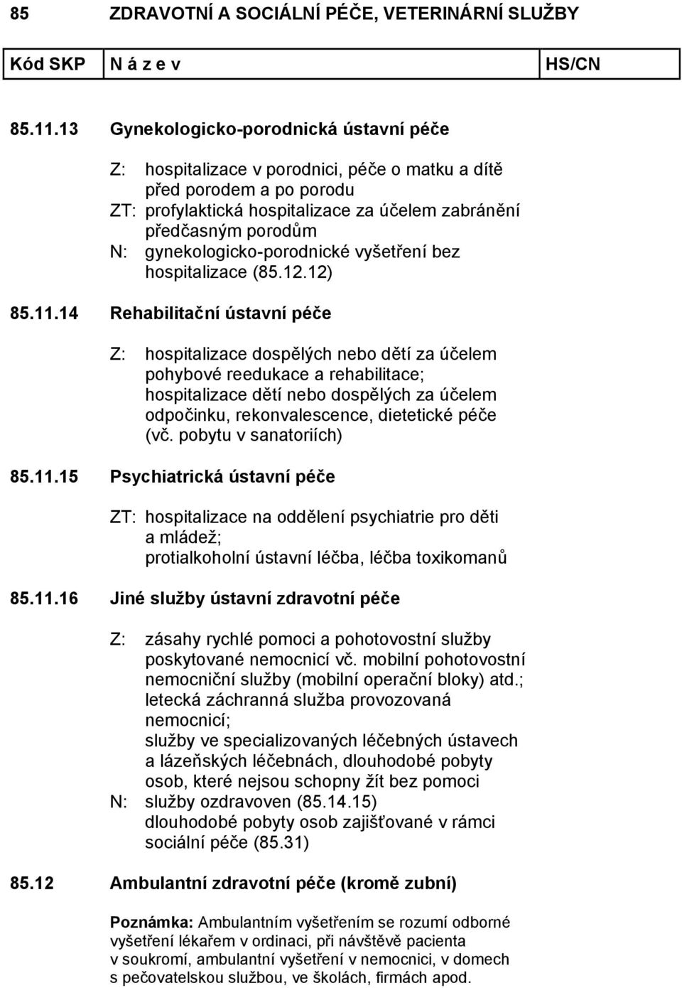 gynekologicko-porodnické vyšetření bez hospitalizace (85.12.