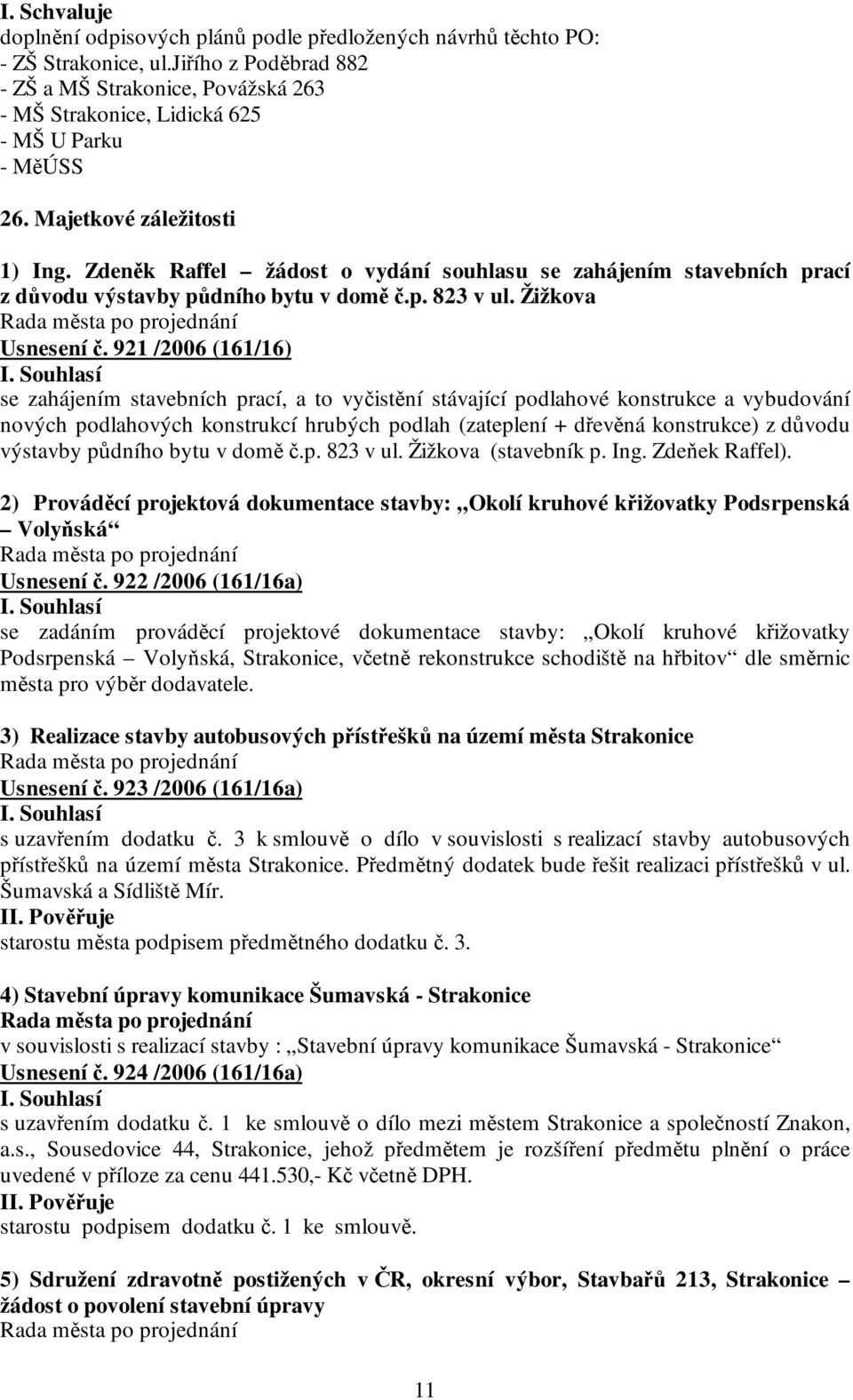 Zdeněk Raffel žádost o vydání souhlasu se zahájením stavebních prací z důvodu výstavby půdního bytu v domě č.p. 823 v ul. Žižkova Usnesení č.