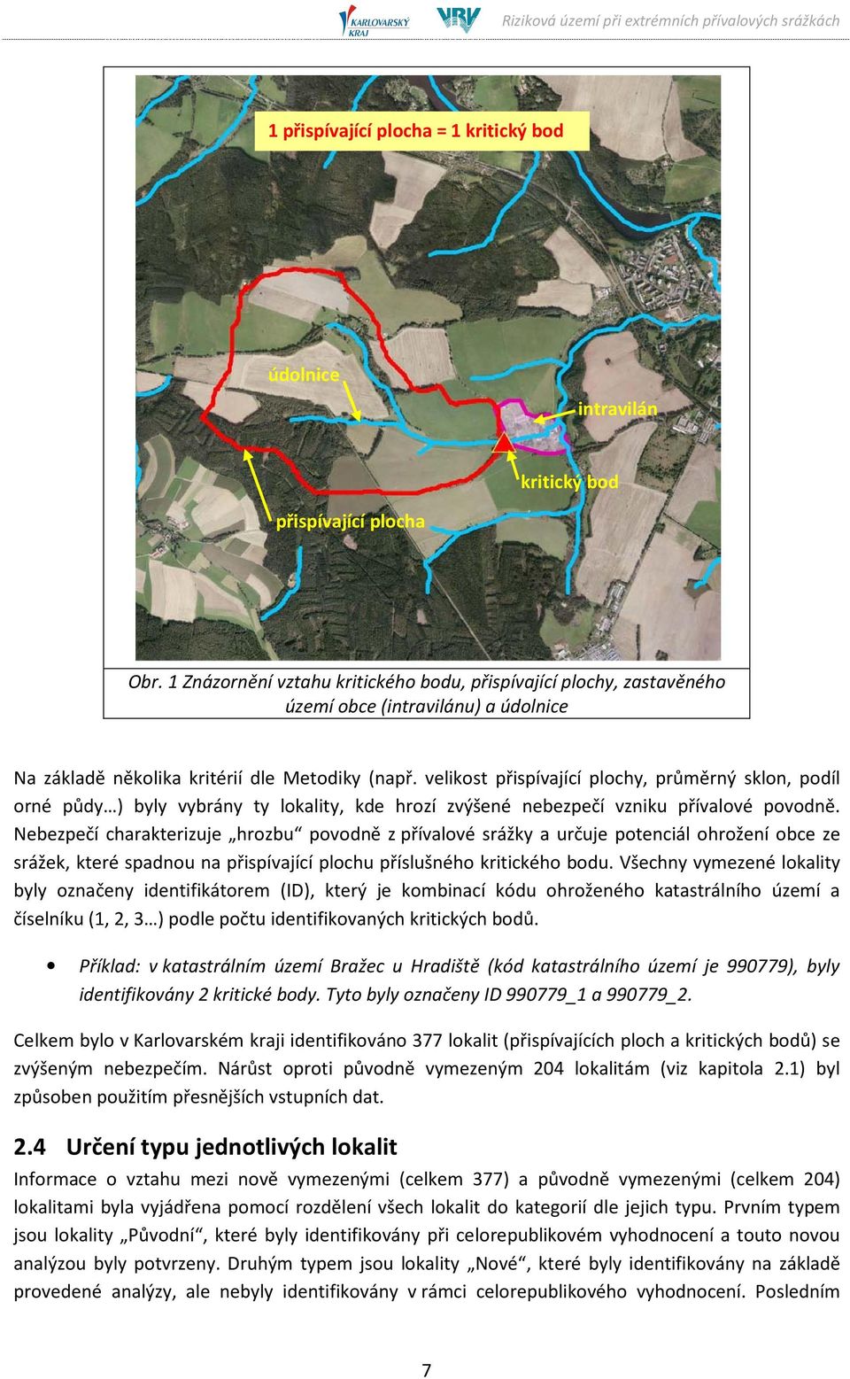 velikost přispívající plochy, průměrný sklon, podíl orné půdy ) byly vybrány ty lokality, kde hrozí zvýšené nebezpečí vzniku přívalové povodně.