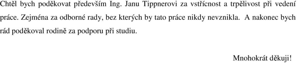 Zejména za odborné rady, bez kterých by tato práce nikdy