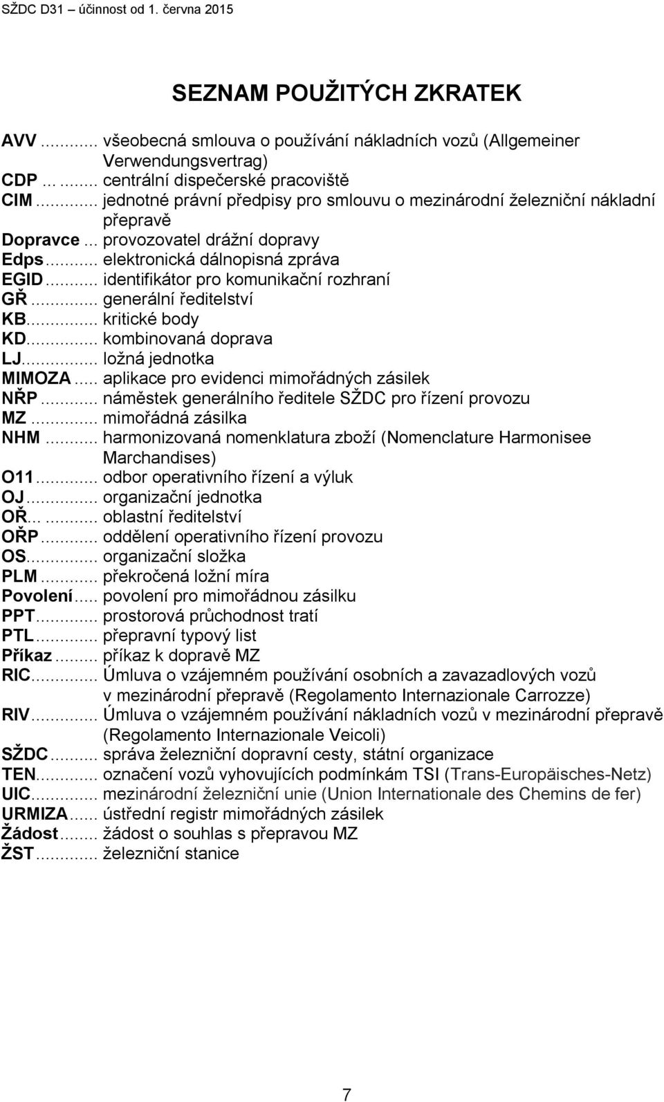 .. identifikátor pro komunikační rozhraní GŘ... generální ředitelství KB... kritické body KD... kombinovaná doprava LJ... ložná jednotka MIMOZA... aplikace pro evidenci mimořádných zásilek NŘP.