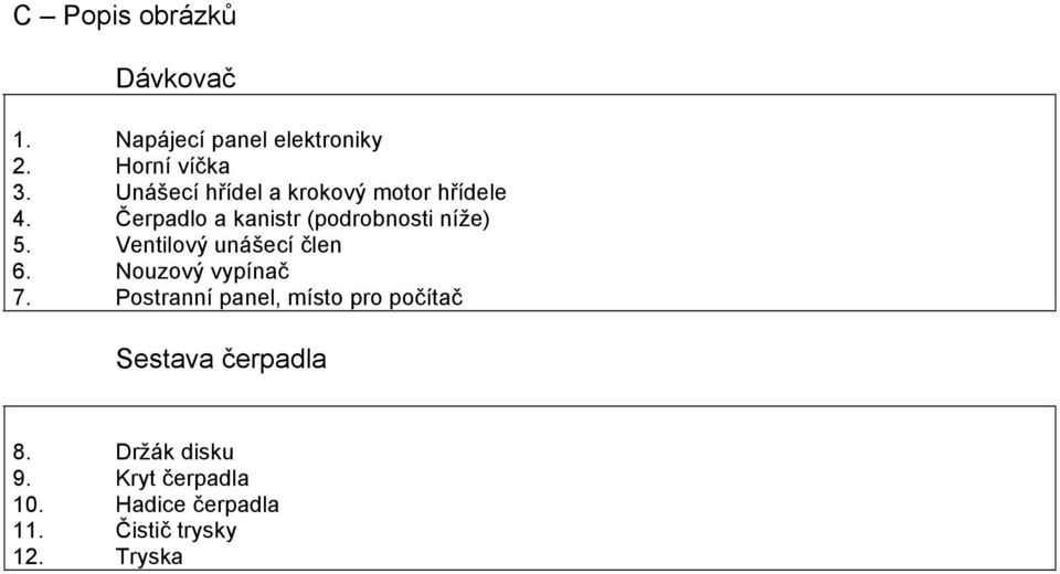 Ventilový unášecí člen 6. Nouzový vypínač 7.