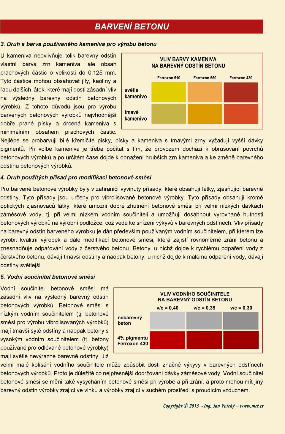 Z tohoto důvodů jsou pro výrobu barvených betonových výrobků nejvhodnější dobře prané písky a drcená kameniva s minimálním obsahem prachových částic.