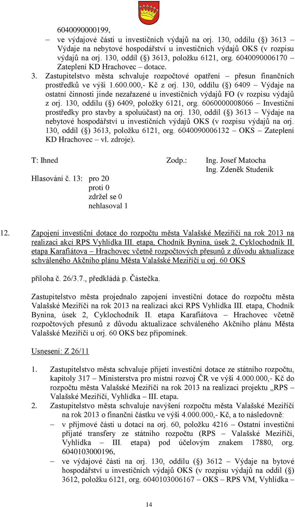 130, oddílu ( ) 6409 Výdaje na ostatní činnosti jinde nezařazené u investičních výdajů FO (v rozpisu výdajů z orj. 130, oddílu ( ) 6409, položky 6121, org.