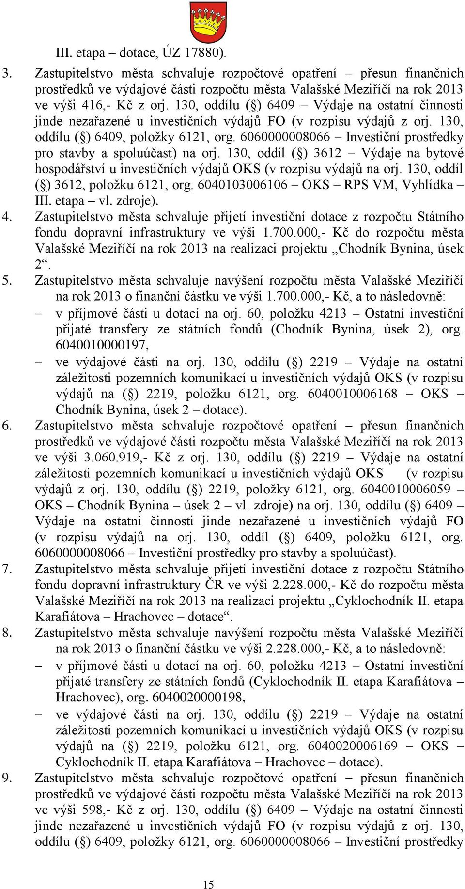 6060000008066 Investiční prostředky pro stavby a spoluúčast) na orj. 130, oddíl ( ) 3612 Výdaje na bytové hospodářství u investičních výdajů OKS (v rozpisu výdajů na orj.