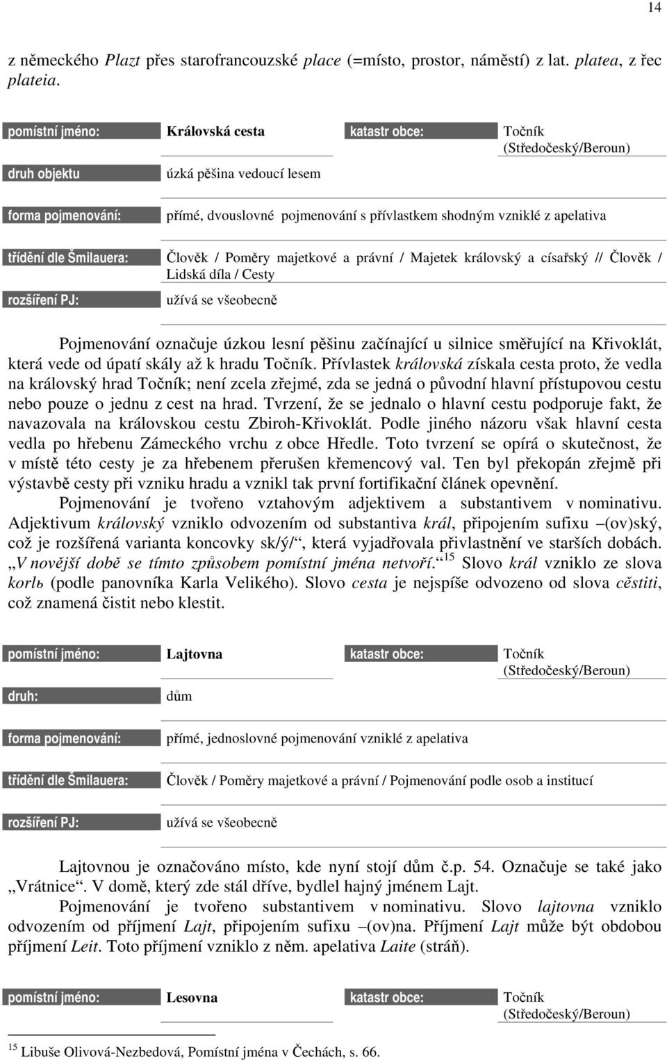 Člověk / Lidská díla / Cesty Pojmenování označuje úzkou lesní pěšinu začínající u silnice směřující na Křivoklát, která vede od úpatí skály až k hradu.