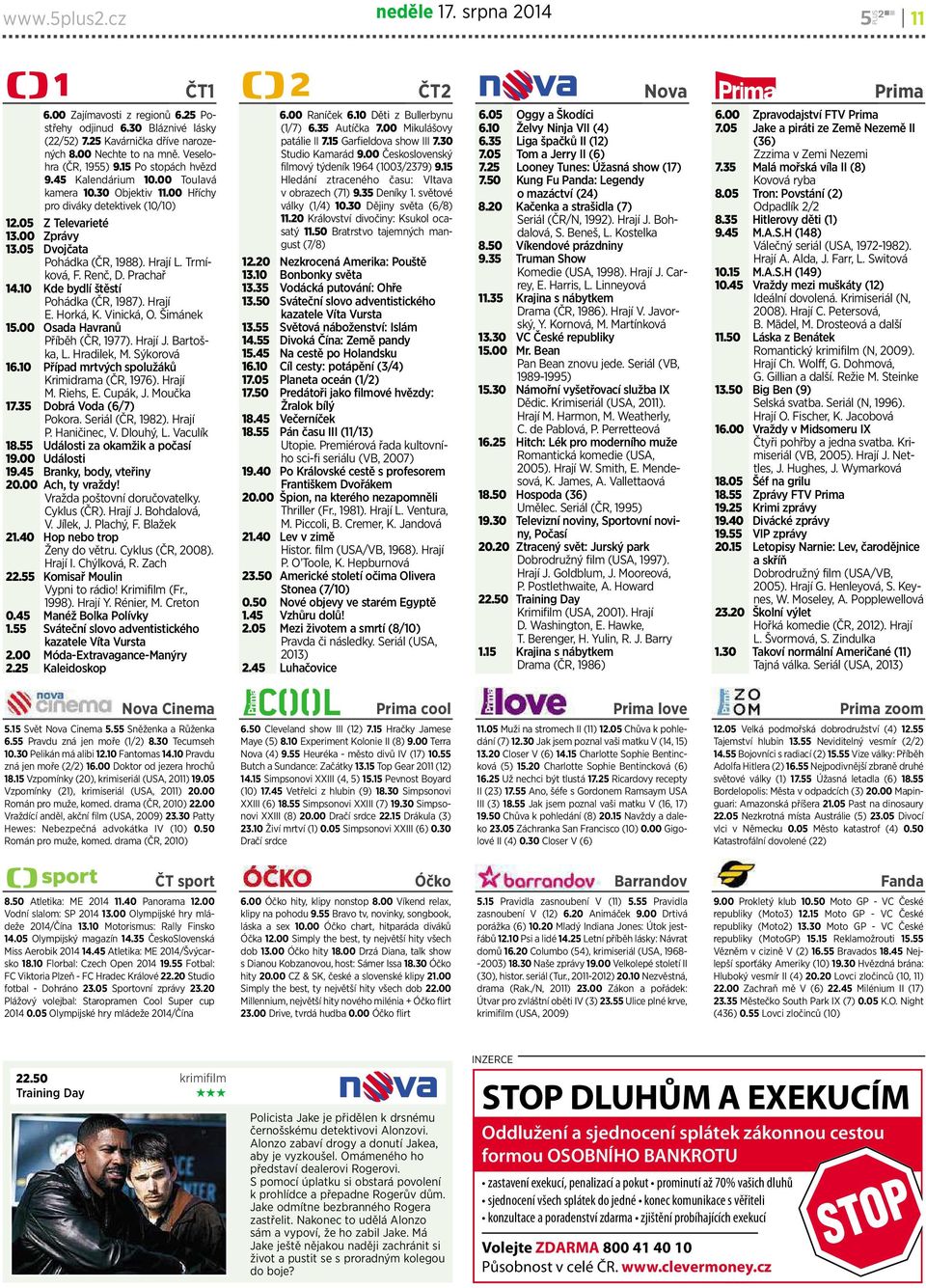 Renč,D.Prachař 14.10 Kdebydlí štěstí Pohádka (ČR, 1987). Hrají E. Horká, K. Vinická, O. Šimánek 15.00 OsadaHavranů Příběh (ČR, 1977). Hrají J. Bartoška,L.Hradilek, M. Sýkorová 16.