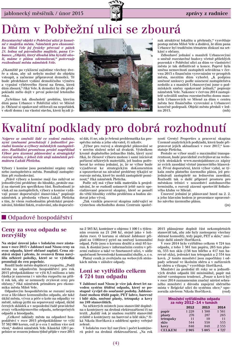 zprávy z radnice Okamžitě po vyklizení zajistíme všechny dveře a okna, aby už nebylo možné do objektu vstoupit, a začneme připravovat demolici.