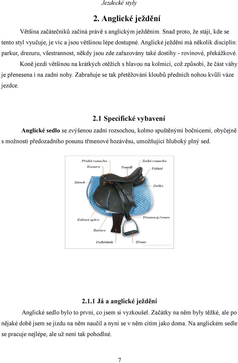 Koně jezdí většinou na krátkých otěžích s hlavou na kolmici, což způsobí, že část váhy je přenesena i na zadní nohy. Zabraňuje se tak přetěžování kloubů předních nohou kvůli váze jezdce. 2.