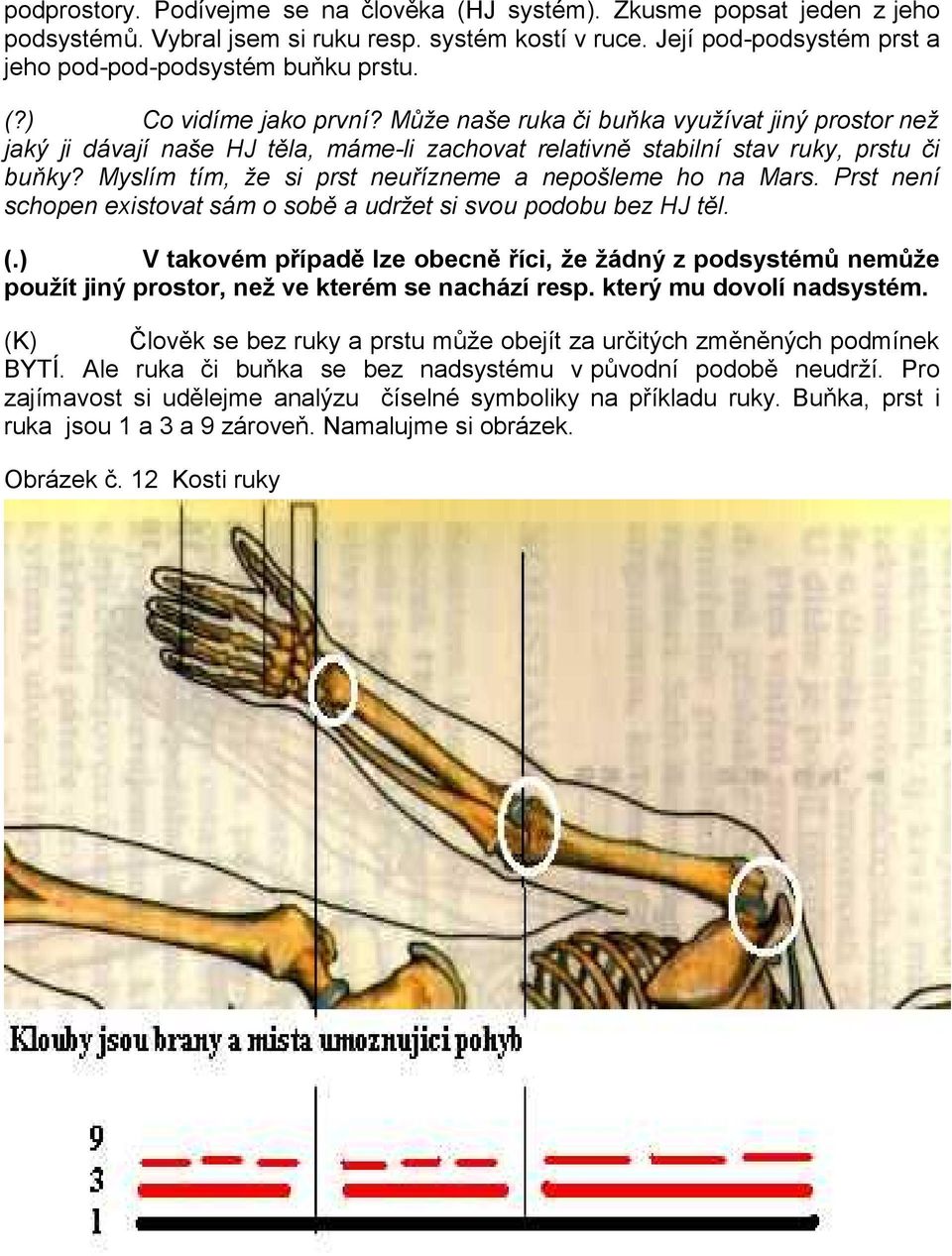 Prst není schopen existovat sám o sobě a udržet si svou podobu bez HJ těl. (.) V takovém případě lze obecně říci, že žádný z podsystémů nemůže použít jiný prostor, než ve kterém se nachází resp.