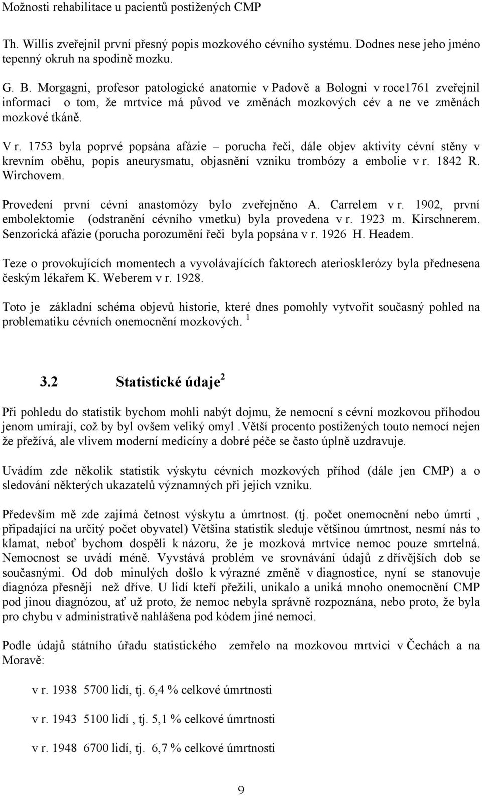 1753 byla poprvé popsána afázie porucha řeči, dále objev aktivity cévní stěny v krevním oběhu, popis aneurysmatu, objasnění vzniku trombózy a embolie v r. 1842 R. Wirchovem.