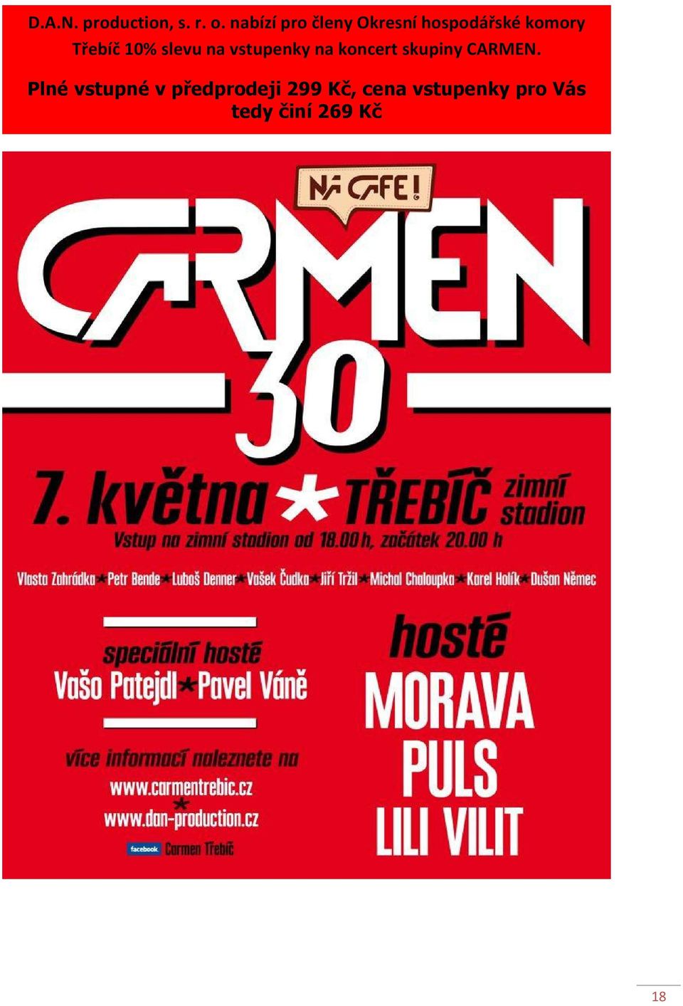 10% slevu na vstupenky na koncert skupiny CARMEN.