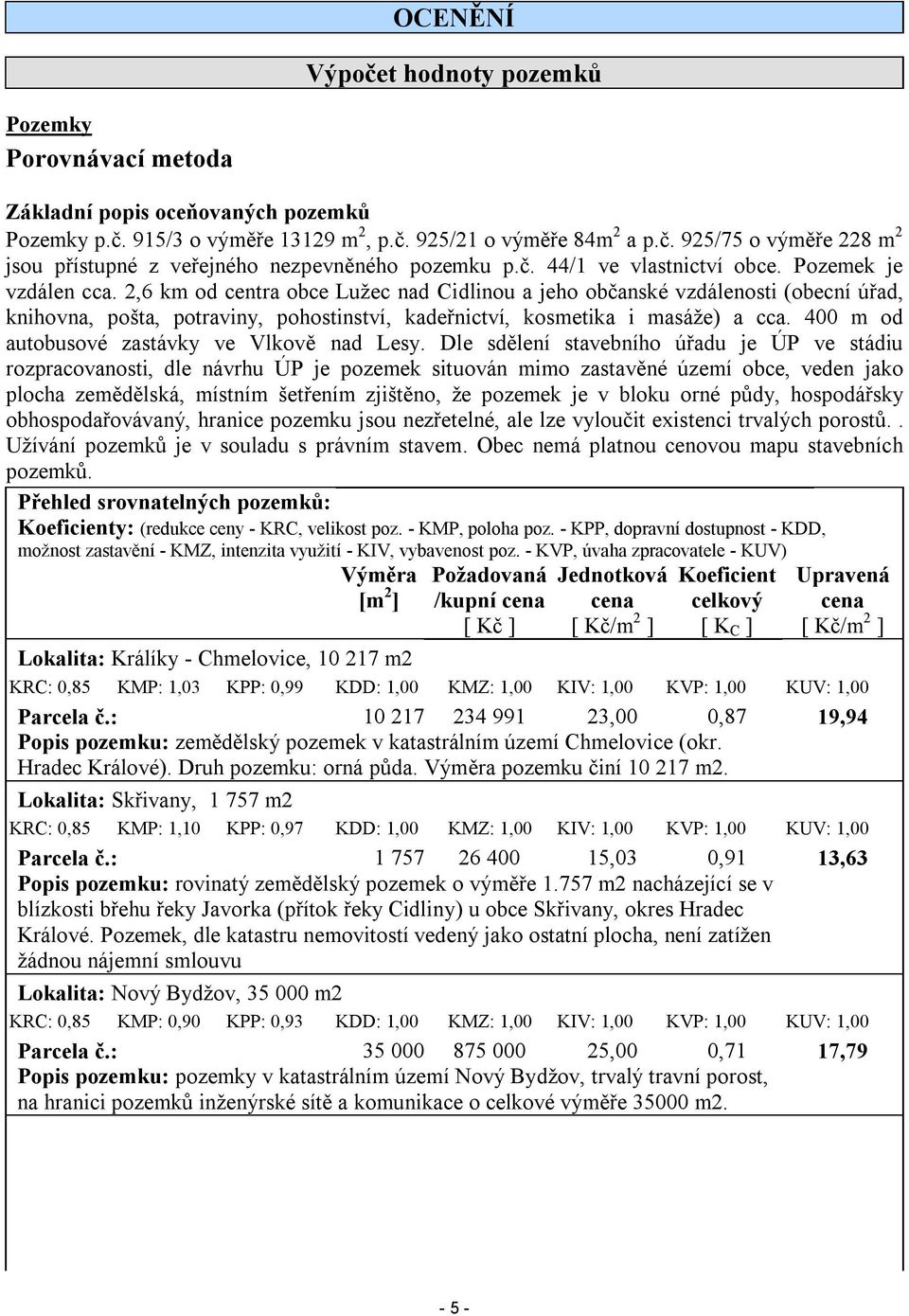 2,6 km od centra obce Lužec nad Cidlinou a jeho občanské vzdálenosti (obecní úřad, knihovna, pošta, potraviny, pohostinství, kadeřnictví, kosmetika i masáže) a cca.