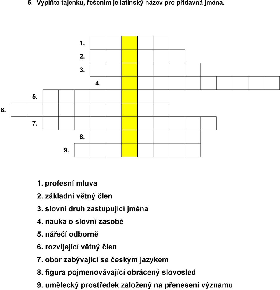 nauka o slovní zásobě 5. nářečí odborně 6. rozvíjející větný člen 7.