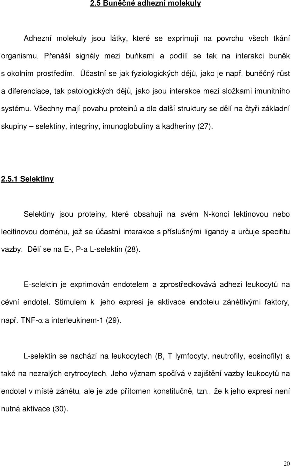 Všechny mají povahu proteinů a dle další struktury se dělí na čtyři základní skupiny selektiny, integriny, imunoglobuliny a kadheriny (27). 2.5.