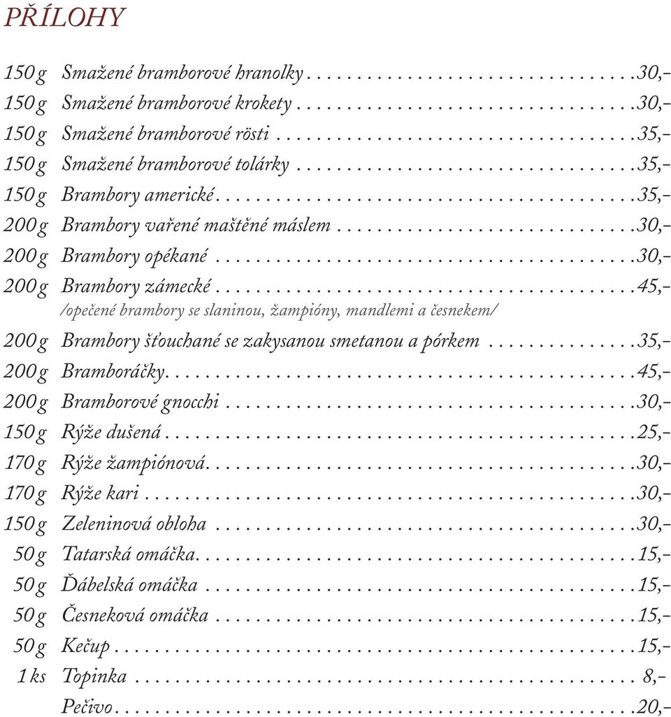 ............................. 30,- 200 g Brambory opékané.......................................... 30,- 200 g Brambory zámecké.