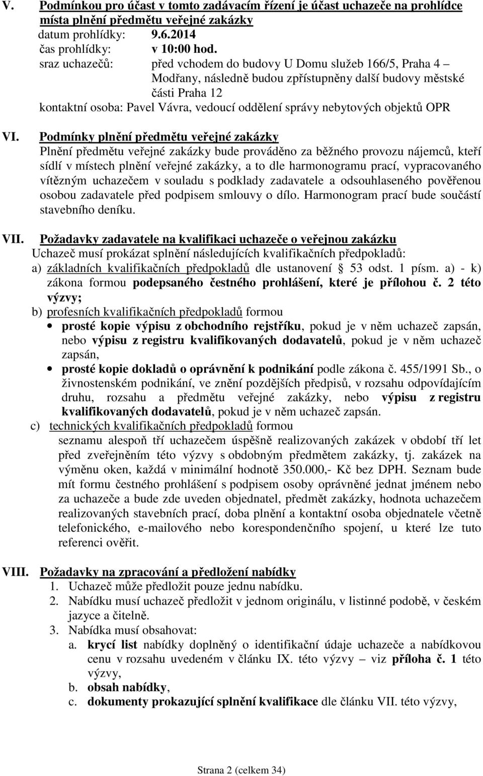 nebytových objektů OPR VI. VII.