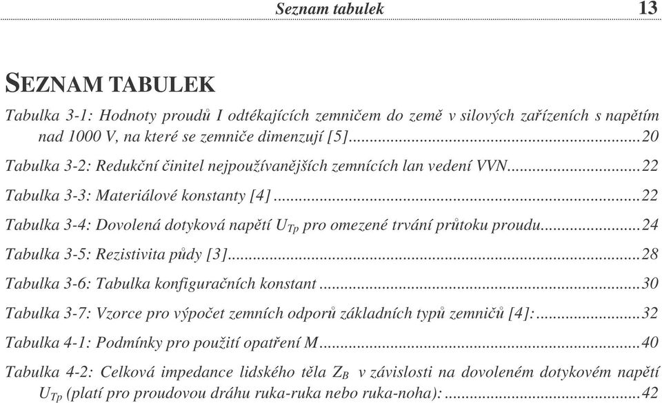 ..22 Tabulka 3-4: Dovolená dotyková naptí U Tp pro omezené trvání prtoku proudu...24 Tabulka 3-5: Rezistivita pdy [3]...28 Tabulka 3-6: Tabulka konfiguraních konstant.